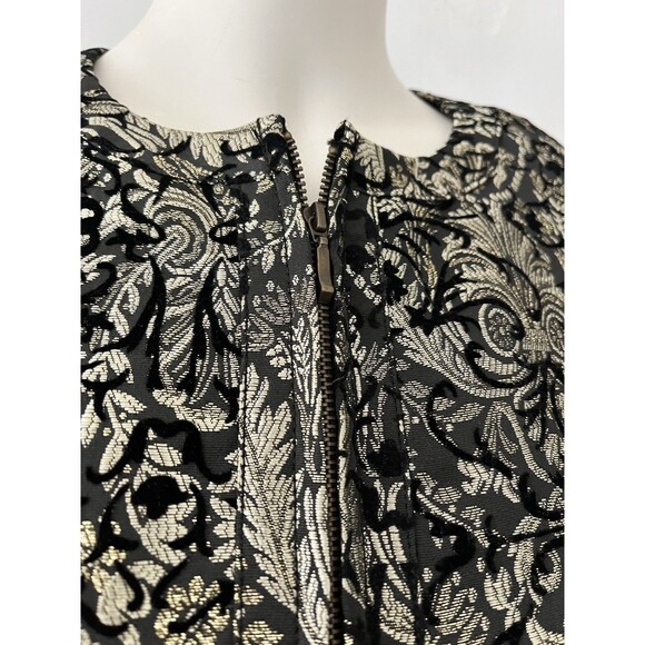 Georgiou floral Jacquard Jacket 10 Cropped 3/4 sleeve zip Black Gold Holiday NYE - Picture 9 of 9